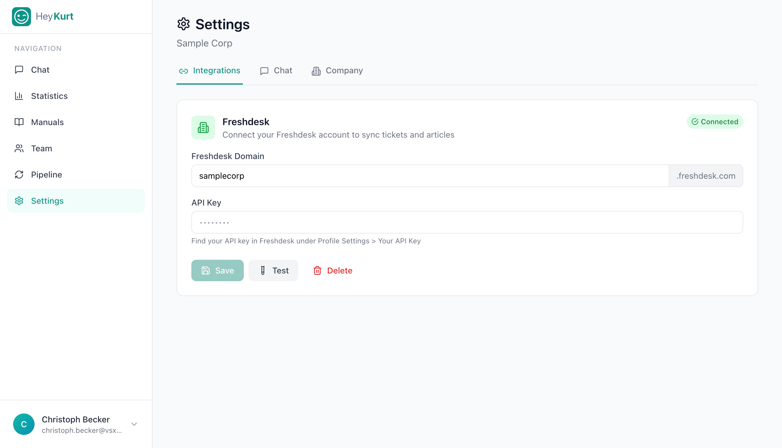 HeyKurt Freshdesk Integration Einstellungen